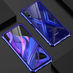 Handyhülle Hülle Luxus Aluminium Metall Rahmen Spiegel 360 Grad Tasche M03 für Huawei Honor 9X Blau