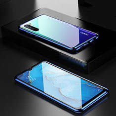 Handyhülle Hülle Luxus Aluminium Metall Rahmen Spiegel 360 Grad Tasche M03 für Oppo Find X2 Lite Blau