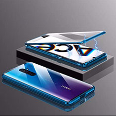 Handyhülle Hülle Luxus Aluminium Metall Rahmen Spiegel 360 Grad Tasche M03 für Realme X2 Pro Blau