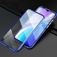 Handyhülle Hülle Luxus Aluminium Metall Rahmen Spiegel 360 Grad Tasche M03 für Realme XT Blau
