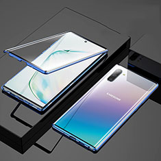 Handyhülle Hülle Luxus Aluminium Metall Rahmen Spiegel 360 Grad Tasche M03 für Samsung Galaxy Note 10 Blau