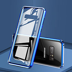 Handyhülle Hülle Luxus Aluminium Metall Rahmen Spiegel 360 Grad Tasche M03 für Samsung Galaxy Note 8 Blau