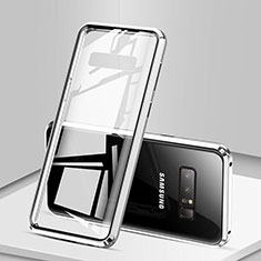 Handyhülle Hülle Luxus Aluminium Metall Rahmen Spiegel 360 Grad Tasche M03 für Samsung Galaxy Note 8 Silber