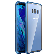 Handyhülle Hülle Luxus Aluminium Metall Rahmen Spiegel 360 Grad Tasche M03 für Samsung Galaxy S8 Blau