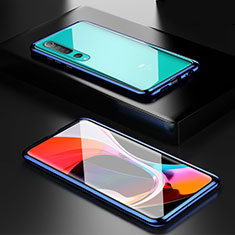 Handyhülle Hülle Luxus Aluminium Metall Rahmen Spiegel 360 Grad Tasche M03 für Xiaomi Mi 10 Blau