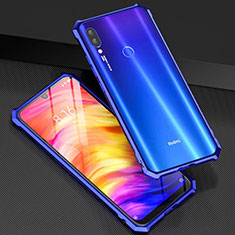 Handyhülle Hülle Luxus Aluminium Metall Rahmen Spiegel 360 Grad Tasche M03 für Xiaomi Redmi Note 7 Blau