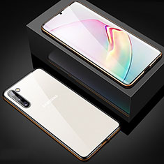 Handyhülle Hülle Luxus Aluminium Metall Rahmen Spiegel 360 Grad Tasche M04 für Samsung Galaxy Note 10 Gold