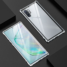 Handyhülle Hülle Luxus Aluminium Metall Rahmen Spiegel 360 Grad Tasche M04 für Samsung Galaxy Note 10 Plus Silber