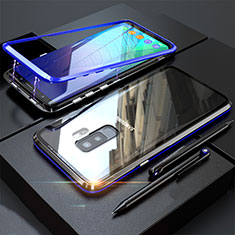 Handyhülle Hülle Luxus Aluminium Metall Rahmen Spiegel 360 Grad Tasche M04 für Samsung Galaxy S9 Plus Blau
