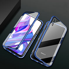 Handyhülle Hülle Luxus Aluminium Metall Rahmen Spiegel 360 Grad Tasche M05 für Huawei Honor 9X Blau