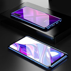Handyhülle Hülle Luxus Aluminium Metall Rahmen Spiegel 360 Grad Tasche M05 für Huawei Honor 9X Pro Blau