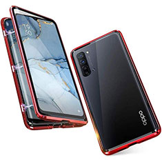 Handyhülle Hülle Luxus Aluminium Metall Rahmen Spiegel 360 Grad Tasche M05 für Oppo Find X2 Lite Rot