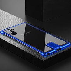 Handyhülle Hülle Luxus Aluminium Metall Rahmen Spiegel 360 Grad Tasche M05 für Samsung Galaxy Note 10 5G Blau