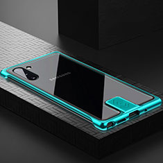 Handyhülle Hülle Luxus Aluminium Metall Rahmen Spiegel 360 Grad Tasche M05 für Samsung Galaxy Note 10 5G Cyan