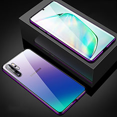 Handyhülle Hülle Luxus Aluminium Metall Rahmen Spiegel 360 Grad Tasche M05 für Samsung Galaxy Note 10 Plus Violett