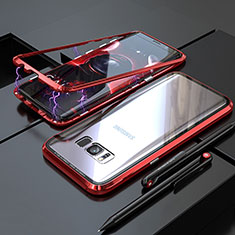 Handyhülle Hülle Luxus Aluminium Metall Rahmen Spiegel 360 Grad Tasche M05 für Samsung Galaxy S8 Plus Rot