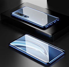 Handyhülle Hülle Luxus Aluminium Metall Rahmen Spiegel 360 Grad Tasche M05 für Xiaomi Mi 10 Pro Blau