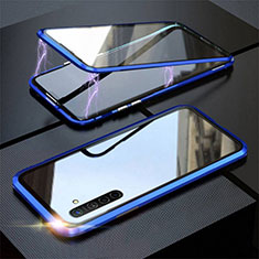Handyhülle Hülle Luxus Aluminium Metall Rahmen Spiegel 360 Grad Tasche M06 für Realme X2 Blau