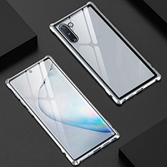 Handyhülle Hülle Luxus Aluminium Metall Rahmen Spiegel 360 Grad Tasche M06 für Samsung Galaxy Note 10 5G Silber
