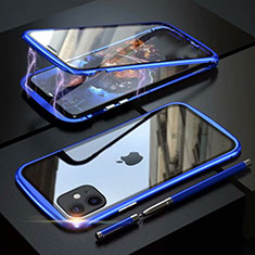 Handyhülle Hülle Luxus Aluminium Metall Rahmen Spiegel 360 Grad Tasche M07 für Apple iPhone 11 Blau