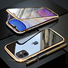 Handyhülle Hülle Luxus Aluminium Metall Rahmen Spiegel 360 Grad Tasche M07 für Apple iPhone 11 Gold