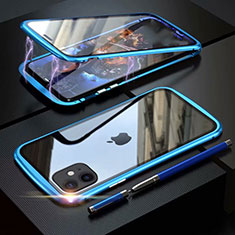 Handyhülle Hülle Luxus Aluminium Metall Rahmen Spiegel 360 Grad Tasche M07 für Apple iPhone 11 Hellblau