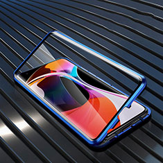 Handyhülle Hülle Luxus Aluminium Metall Rahmen Spiegel 360 Grad Tasche M07 für Xiaomi Mi 10 Blau
