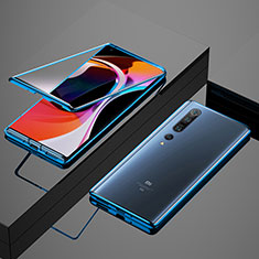 Handyhülle Hülle Luxus Aluminium Metall Rahmen Spiegel 360 Grad Tasche M07 für Xiaomi Mi 10 Pro Blau