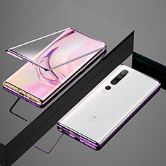 Handyhülle Hülle Luxus Aluminium Metall Rahmen Spiegel 360 Grad Tasche M07 für Xiaomi Mi 10 Pro Violett