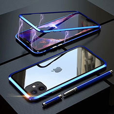 Handyhülle Hülle Luxus Aluminium Metall Rahmen Spiegel 360 Grad Tasche M09 für Apple iPhone 11 Blau