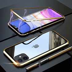 Handyhülle Hülle Luxus Aluminium Metall Rahmen Spiegel 360 Grad Tasche M09 für Apple iPhone 11 Gold
