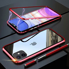 Handyhülle Hülle Luxus Aluminium Metall Rahmen Spiegel 360 Grad Tasche M09 für Apple iPhone 11 Rot