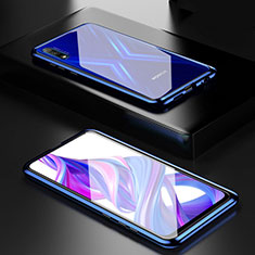 Handyhülle Hülle Luxus Aluminium Metall Rahmen Spiegel 360 Grad Tasche M09 für Huawei Honor 9X Blau
