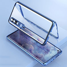 Handyhülle Hülle Luxus Aluminium Metall Rahmen Spiegel 360 Grad Tasche M09 für Xiaomi Mi 10 Blau
