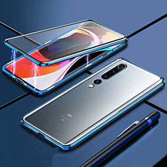 Handyhülle Hülle Luxus Aluminium Metall Rahmen Spiegel 360 Grad Tasche M09 für Xiaomi Mi 10 Pro Blau