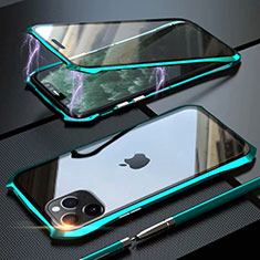 Handyhülle Hülle Luxus Aluminium Metall Rahmen Spiegel 360 Grad Tasche M10 für Apple iPhone 11 Pro Cyan