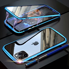 Handyhülle Hülle Luxus Aluminium Metall Rahmen Spiegel 360 Grad Tasche M11 für Apple iPhone 11 Pro Max Hellblau