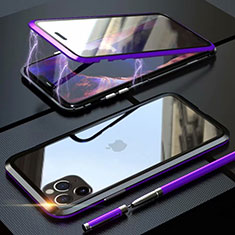 Handyhülle Hülle Luxus Aluminium Metall Rahmen Spiegel 360 Grad Tasche M12 für Apple iPhone 11 Pro Max Violett