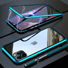 Handyhülle Hülle Luxus Aluminium Metall Rahmen Spiegel 360 Grad Tasche M14 für Apple iPhone 11 Pro Cyan