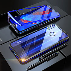Handyhülle Hülle Luxus Aluminium Metall Rahmen Spiegel 360 Grad Tasche P01 für Huawei Honor 8X Blau