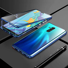 Handyhülle Hülle Luxus Aluminium Metall Rahmen Spiegel 360 Grad Tasche T01 für Huawei Mate 20 Lite Blau