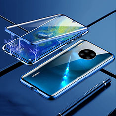 Handyhülle Hülle Luxus Aluminium Metall Rahmen Spiegel 360 Grad Tasche T01 für Huawei Mate 30E Pro 5G Blau