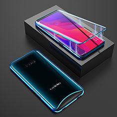 Handyhülle Hülle Luxus Aluminium Metall Rahmen Spiegel 360 Grad Tasche T01 für Oppo Find X Super Flash Edition Blau