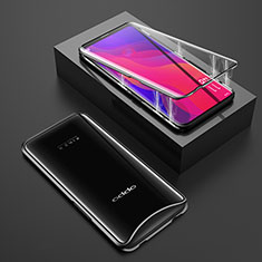 Handyhülle Hülle Luxus Aluminium Metall Rahmen Spiegel 360 Grad Tasche T01 für Oppo Find X Super Flash Edition Schwarz