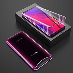 Handyhülle Hülle Luxus Aluminium Metall Rahmen Spiegel 360 Grad Tasche T01 für Oppo Find X Violett