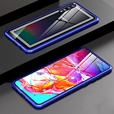 Handyhülle Hülle Luxus Aluminium Metall Rahmen Spiegel 360 Grad Tasche T01 für Samsung Galaxy A70 Blau