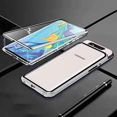 Handyhülle Hülle Luxus Aluminium Metall Rahmen Spiegel 360 Grad Tasche T01 für Samsung Galaxy A80 Silber