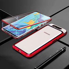 Handyhülle Hülle Luxus Aluminium Metall Rahmen Spiegel 360 Grad Tasche T01 für Samsung Galaxy A90 4G Rot
