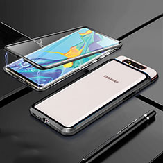 Handyhülle Hülle Luxus Aluminium Metall Rahmen Spiegel 360 Grad Tasche T01 für Samsung Galaxy A90 4G Schwarz