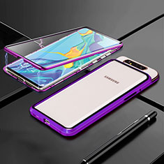 Handyhülle Hülle Luxus Aluminium Metall Rahmen Spiegel 360 Grad Tasche T01 für Samsung Galaxy A90 4G Violett